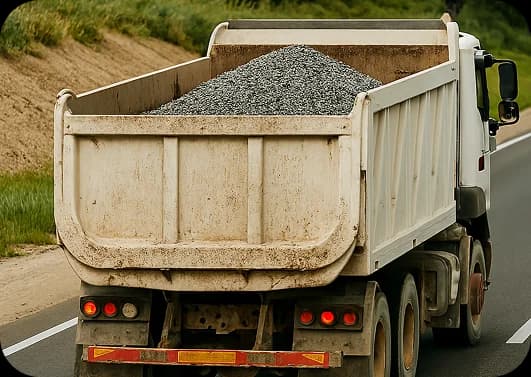 Construction Material Transport Truck Delivering Aggregates