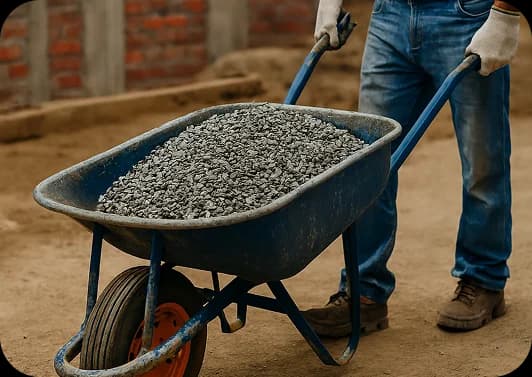 Gravel Transport Using Wheelbarrow for Construction Materials