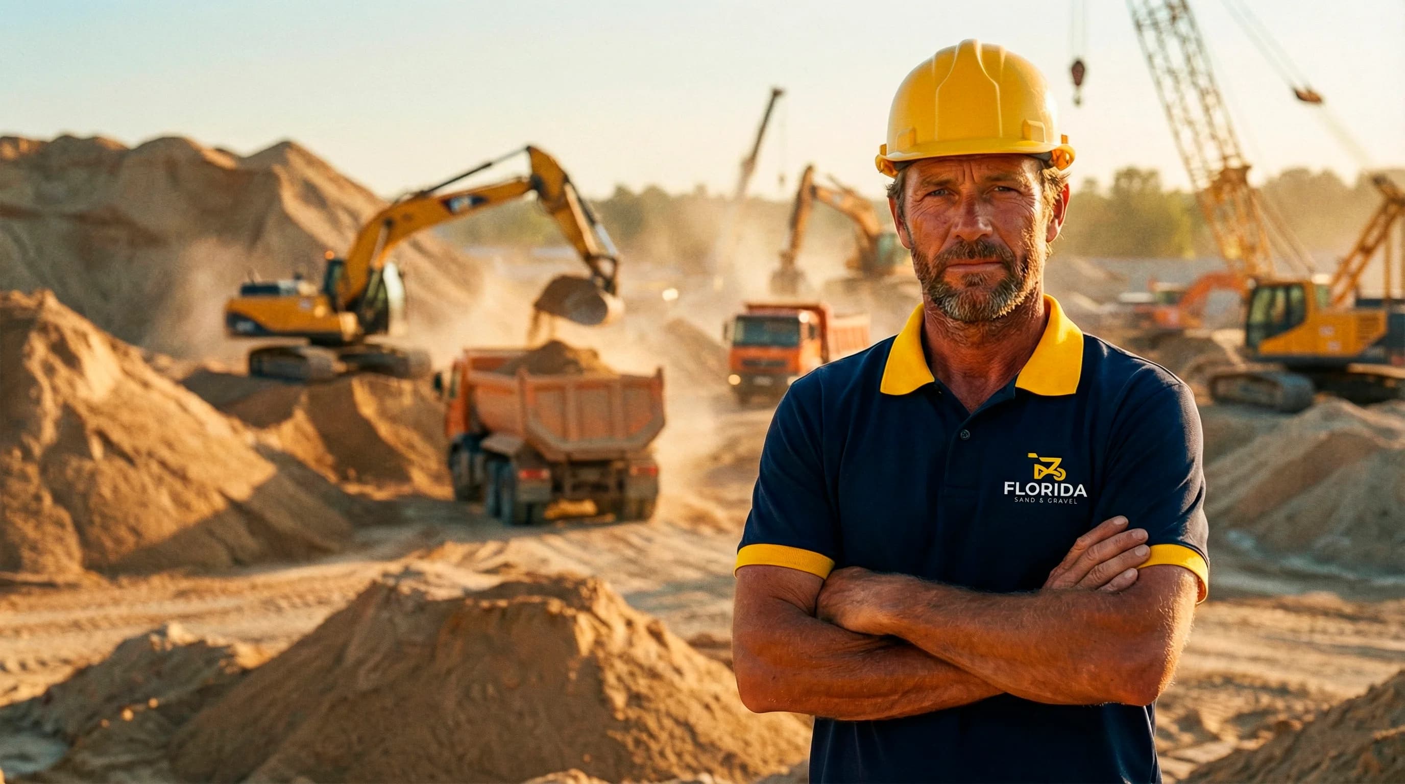 Florida Sand & Gravel construction site with heavy machinery and workers